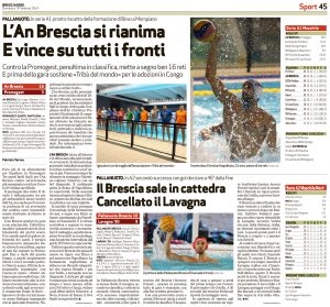 articolo su BRESCIAOGGI - Domenica 09 Febbraio 2014